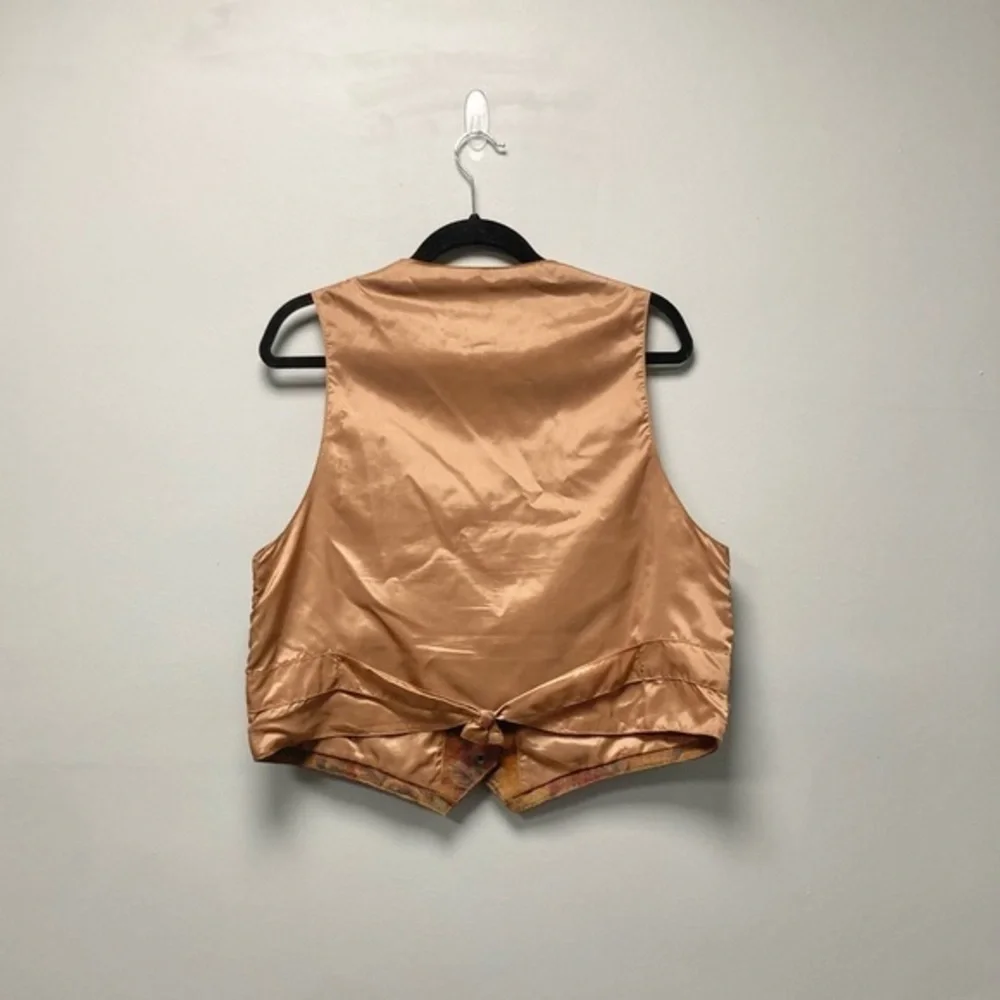 Global Identity G-III‎ Leather Vest Womens Large Plaid Rose Floral Suede Brown L - Picture 2 of 7